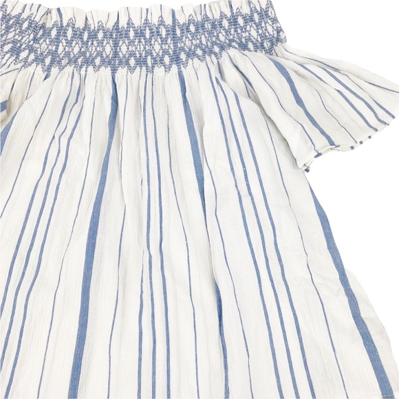 1. State Smocked Off Shoulder Blue White Striped Top Large - Picture 5 of 8